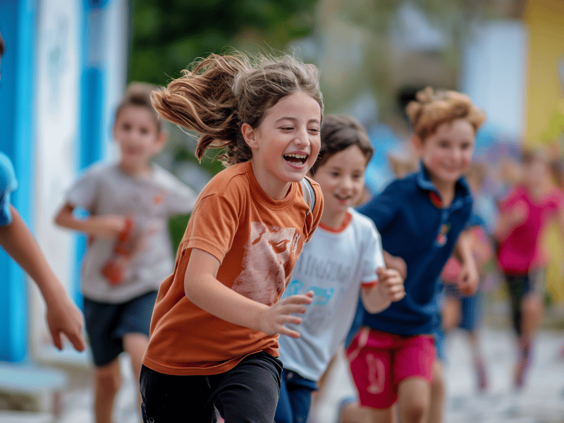 Children running and playing outside.